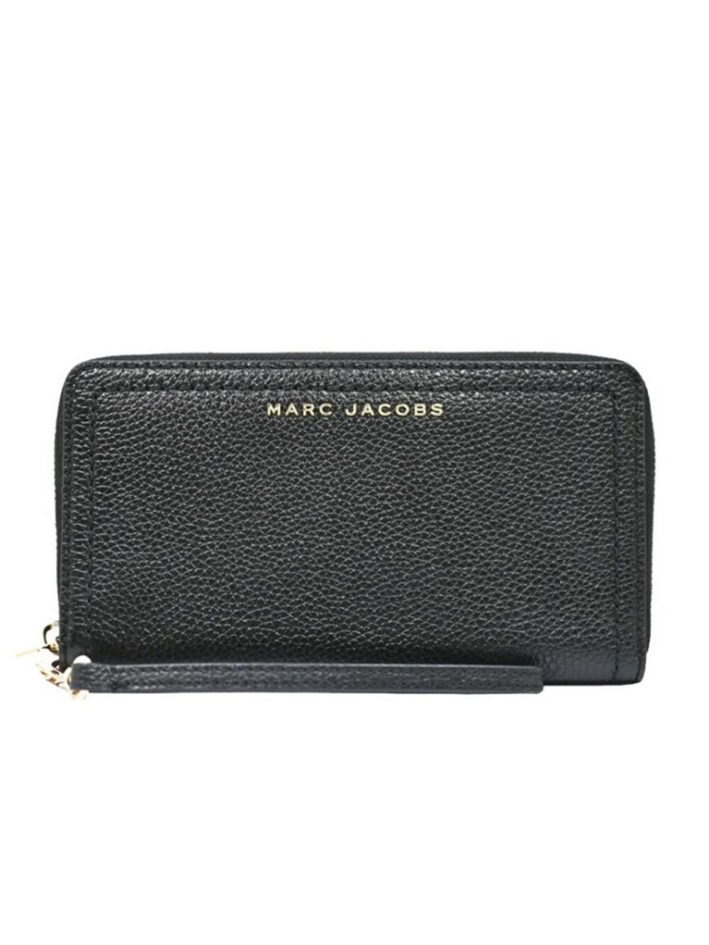 Marc Jacobs Black Pebbled Leather Wristlet Wallet with Gold Logo